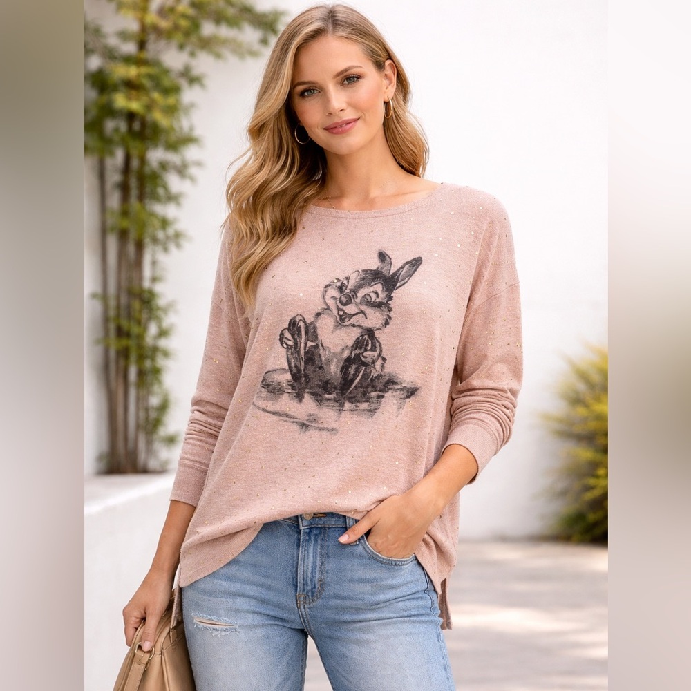 Disney Lauren Conrad Sweater Pink Long Sleeve Thumper Rose Gold Speckled